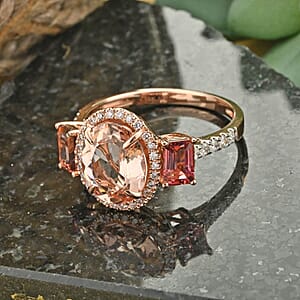 Marropino Morganite, Pink Tourmaline, Natural Pink and White Diamond 4.50 ctw Ring in 14K Rose Gold (Size 10.5)