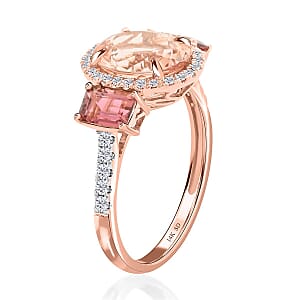 Marropino Morganite, Pink Tourmaline, Natural Pink and White Diamond 4.50 ctw Ring in 14K Rose Gold (Size 10.5)