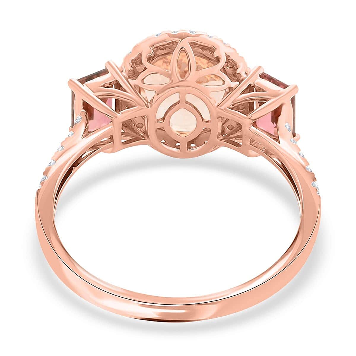 Marropino Morganite, Pink Tourmaline, Natural Pink and White Diamond 4.50 ctw Ring in 14K Rose Gold (Size 10.5) image number 4
