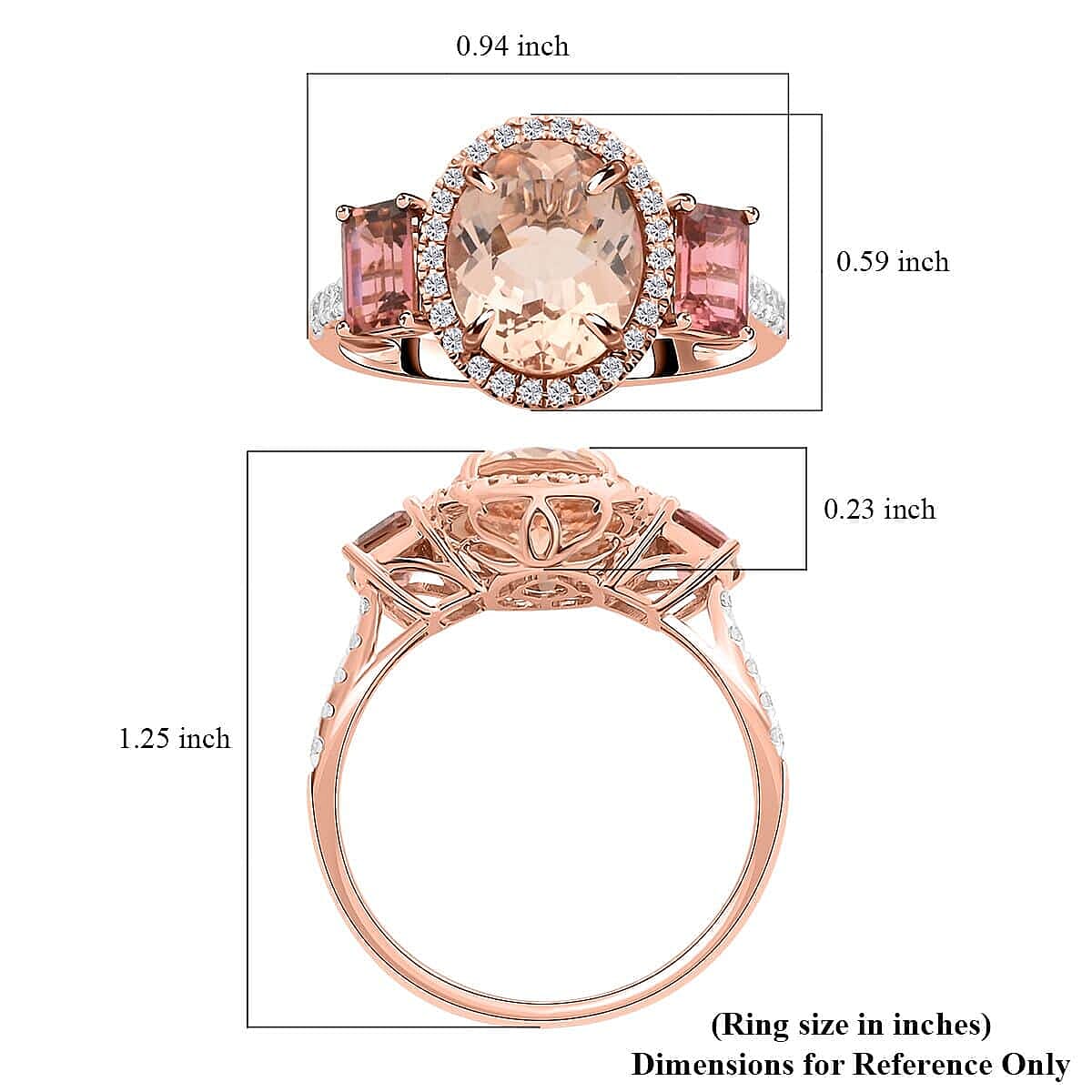 Marropino Morganite, Pink Tourmaline, Natural Pink and White Diamond 4.50 ctw Ring in 14K Rose Gold (Size 10.5) image number 5
