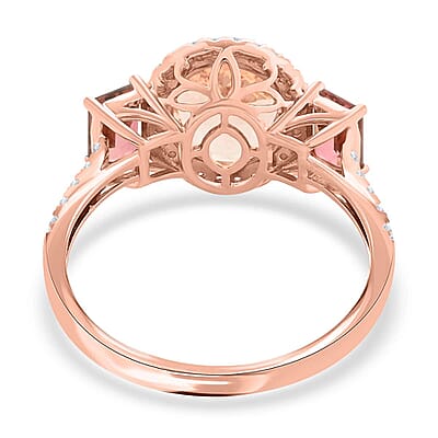 Marropino Morganite, Pink Tourmaline, Natural Pink and White Diamond 4.50 ctw Ring in 14K Rose Gold (Size 12.0)
