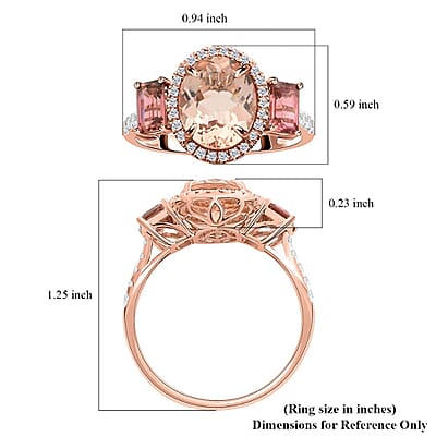 Marropino Morganite, Pink Tourmaline, Natural Pink and White Diamond 4.50 ctw Ring in 14K Rose Gold (Size 12.0)