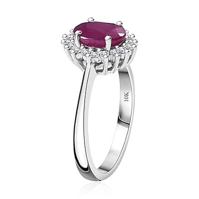 AAA Royal Ruby and G-H I2 Diamond 1.75 ctw Ring in 10K White Gold (Size 8.0)