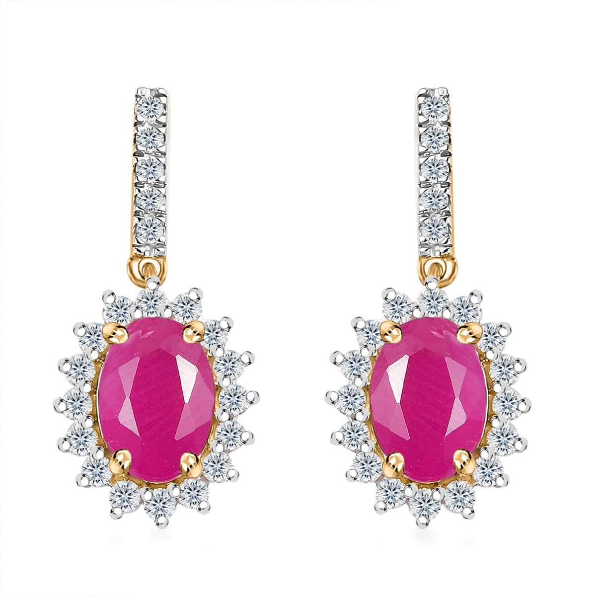 Certified & Appraised Luxoro AAA Royal Ruby and G-H I2 Diamond 2.60 ctw Sunburst Earrings in 10K Yellow Gold image number 0