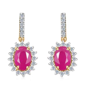 Certified & Appraised Luxoro AAA Royal Ruby and G-H I2 Diamond 2.60 ctw Sunburst Earrings in 10K Yellow Gold