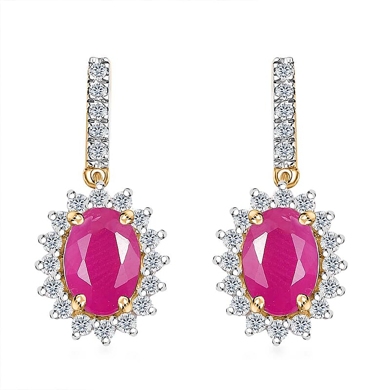 Luxoro AAA Royal Ruby and G-H I2 Diamond 2.60 ctw Sunburst Earrings in 10K Yellow Gold