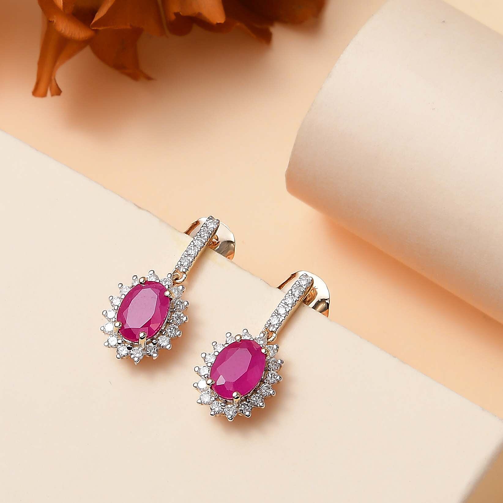 Luxoro AAA Royal Ruby and G-H I2 Diamond 2.60 ctw Sunburst Earrings in 10K Yellow Gold