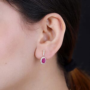  Luxoro AAA Royal Ruby and G-H I2 Diamond 2.60 ctw Sunburst Earrings in 10K Yellow Gold