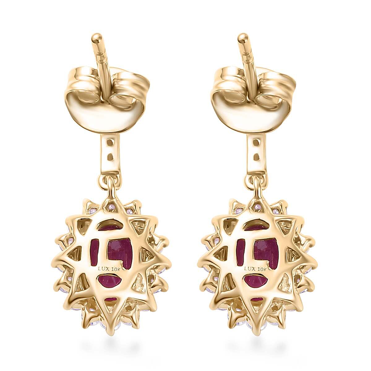 Luxoro AAA Royal Ruby and G-H I2 Diamond 2.60 ctw Sunburst Earrings in 10K Yellow Gold