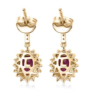  Luxoro AAA Royal Ruby and G-H I2 Diamond 2.60 ctw Sunburst Earrings in 10K Yellow Gold