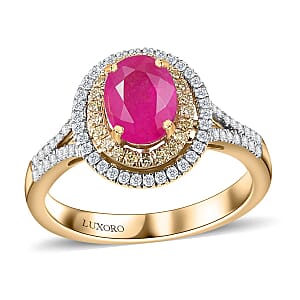 Certified & Appraised Luxoro AAA Royal Ruby, I2 Yellow and White Diamond 2.12 ctw Ring in 10K Yellow Gold (Size 8.0) 4.50 Grams