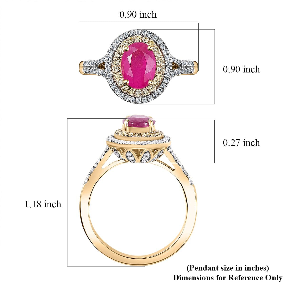 Certified & Appraised Luxoro AAA Royal Ruby, I2 Yellow and White Diamond 2.12 ctw Ring in 10K Yellow Gold (Size 8.0) 4.50 Grams image number 5