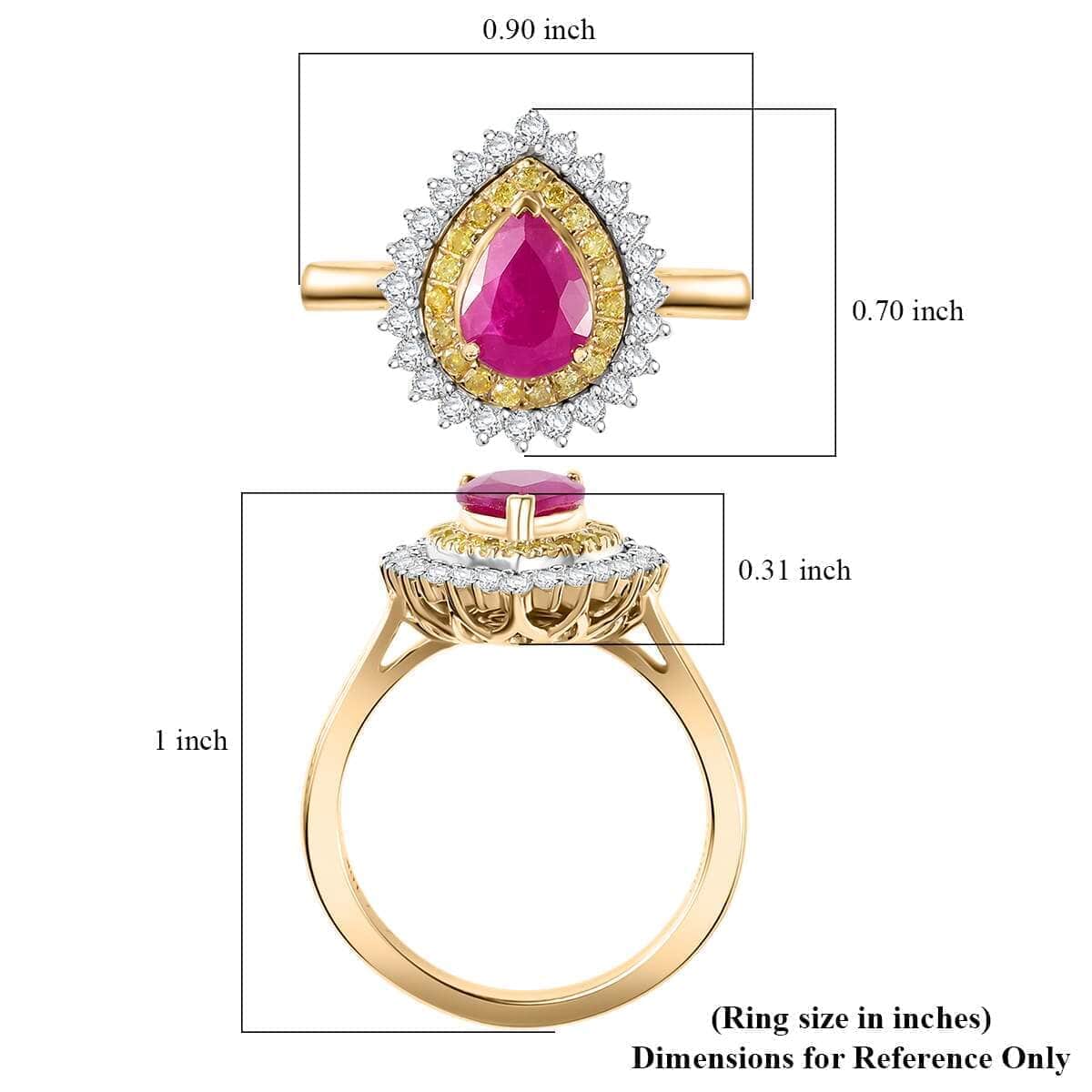 Certified & Appraised Luxoro AAA Royal Ruby, I2 Yellow and White Diamond 1.93 ctw Ring in 10K Yellow Gold (Size 10.0) 4 Grams image number 5