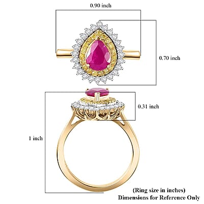 Certified & Appraised Luxoro AAA Royal Ruby, I2 Yellow and White Diamond 1.93 ctw Ring in 10K Yellow Gold (Size 10.0) 4 Grams