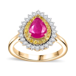 Certified & Appraised Luxoro AAA Royal Ruby, I2 Yellow and White Diamond 1.93 ctw Ring in 10K Yellow Gold (Size 7.0) 4 Grams