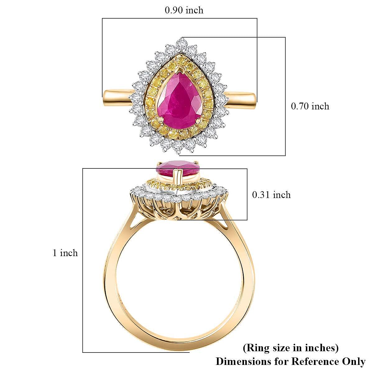 Certified & Appraised Luxoro AAA Royal Ruby, I2 Yellow and White Diamond 1.93 ctw Ring in 10K Yellow Gold (Size 7.0) 4 Grams image number 5