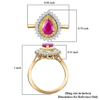 Certified & Appraised Luxoro AAA Royal Ruby, I2 Yellow and White Diamond 1.93 ctw Ring in 10K Yellow Gold (Size 8.0) 4 Grams