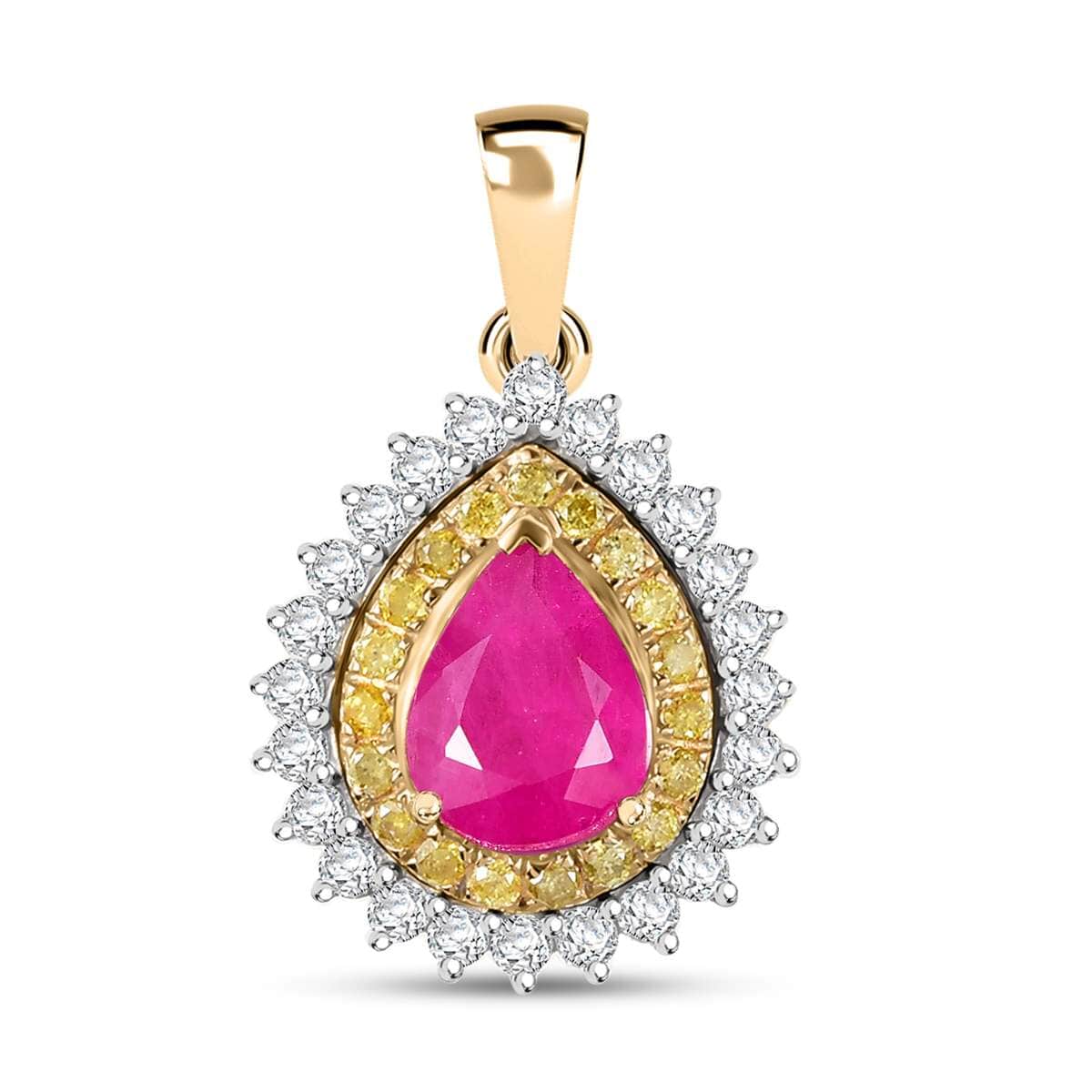 Certified & Appraised Luxoro AAA Royal Ruby, G-H I2 Yellow and White Diamond 1.93 ctw Pendant in 10K Yellow Gold image number 0