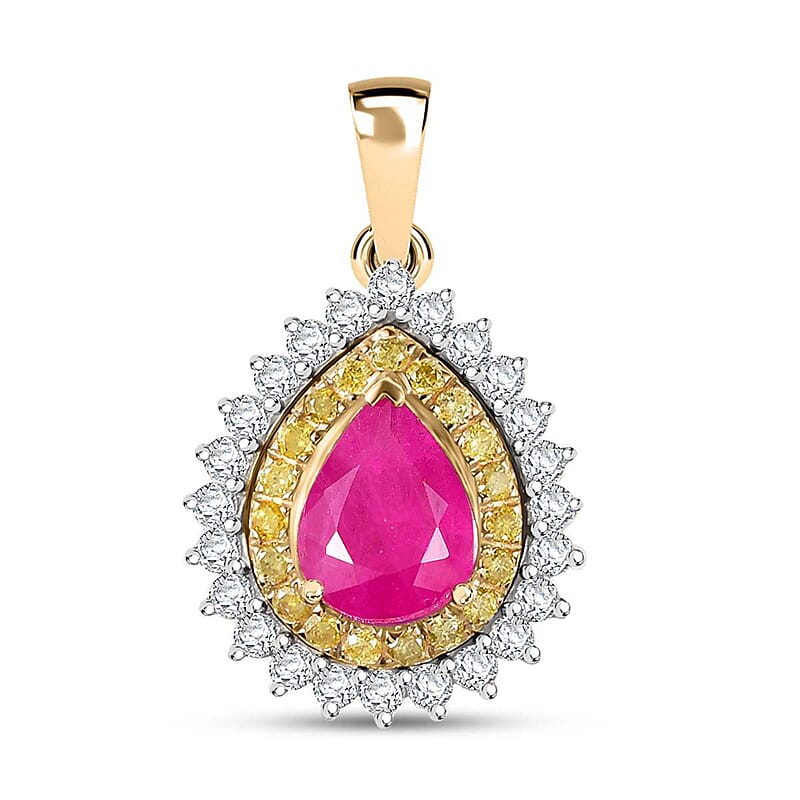 Certified & Appraised Luxoro AAA Royal Ruby, G-H I2 Yellow and White Diamond 1.93 ctw Pendant without Chain in 10K Yellow Gold