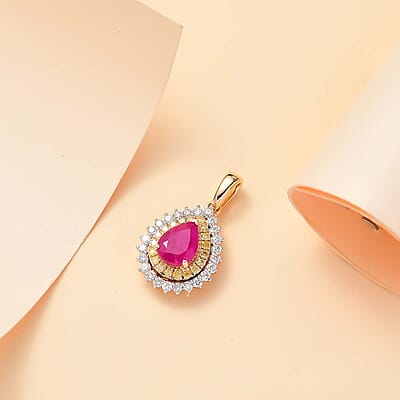 Certified & Appraised Luxoro AAA Royal Ruby, G-H I2 Yellow and White Diamond 1.93 ctw Pendant without Chain in 10K Yellow Gold