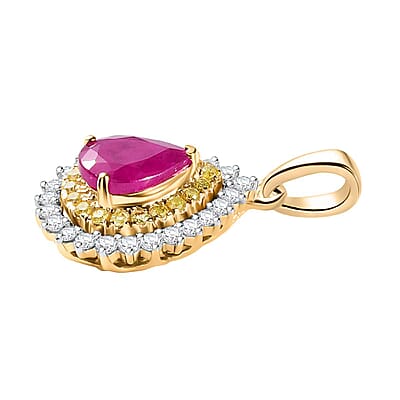 Certified & Appraised Luxoro AAA Royal Ruby, G-H I2 Yellow and White Diamond 1.93 ctw Pendant without Chain in 10K Yellow Gold