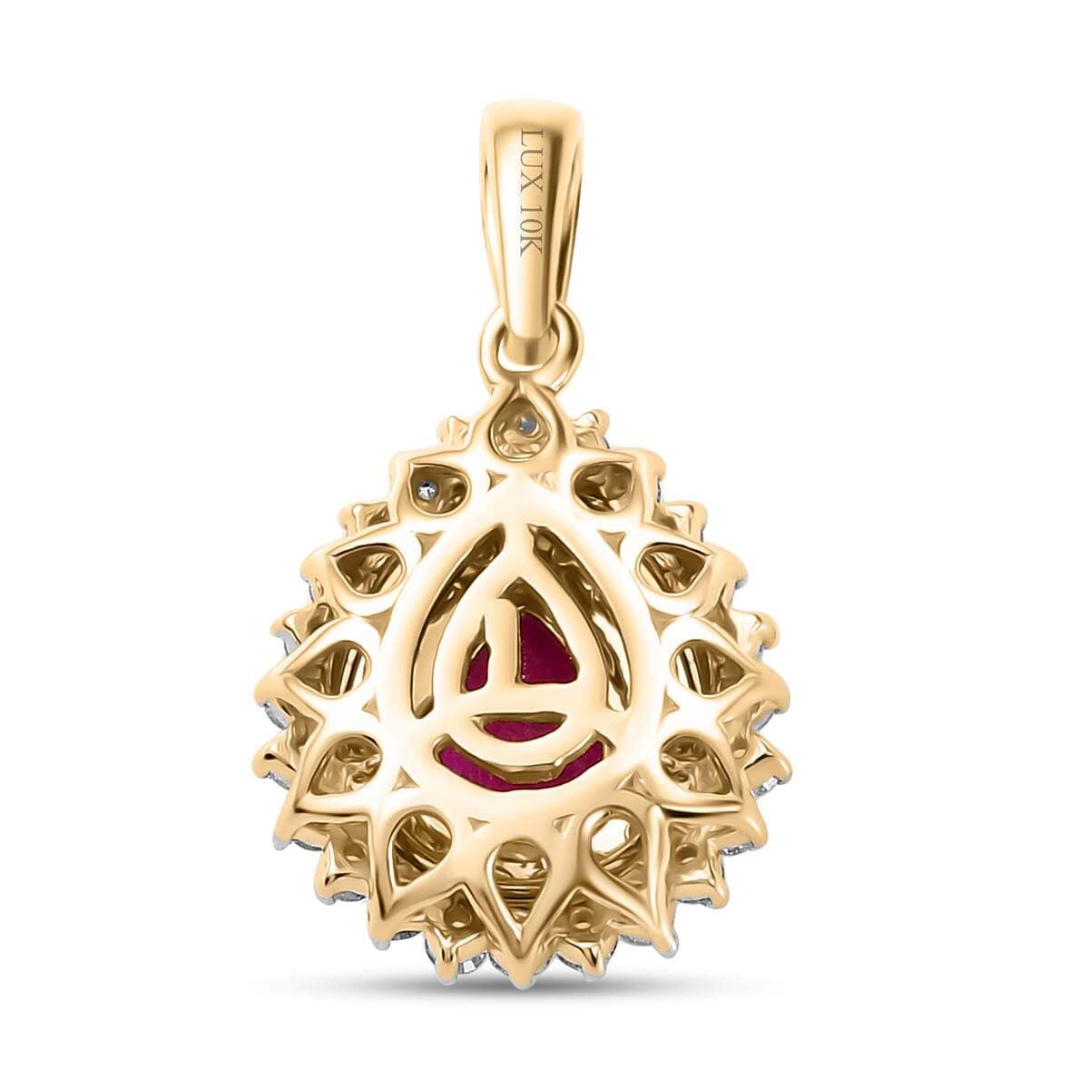 Certified & Appraised Luxoro AAA Royal Ruby, G-H I2 Yellow and White Diamond 1.93 ctw Pendant in 10K Yellow Gold image number 4