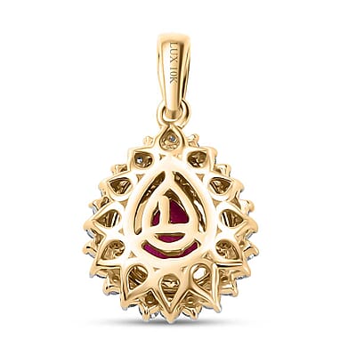 Certified & Appraised Luxoro AAA Royal Ruby, G-H I2 Yellow and White Diamond 1.93 ctw Pendant without Chain in 10K Yellow Gold