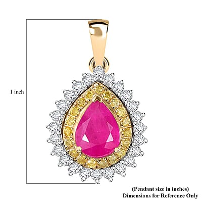 Certified & Appraised Luxoro AAA Royal Ruby, G-H I2 Yellow and White Diamond 1.93 ctw Pendant without Chain in 10K Yellow Gold