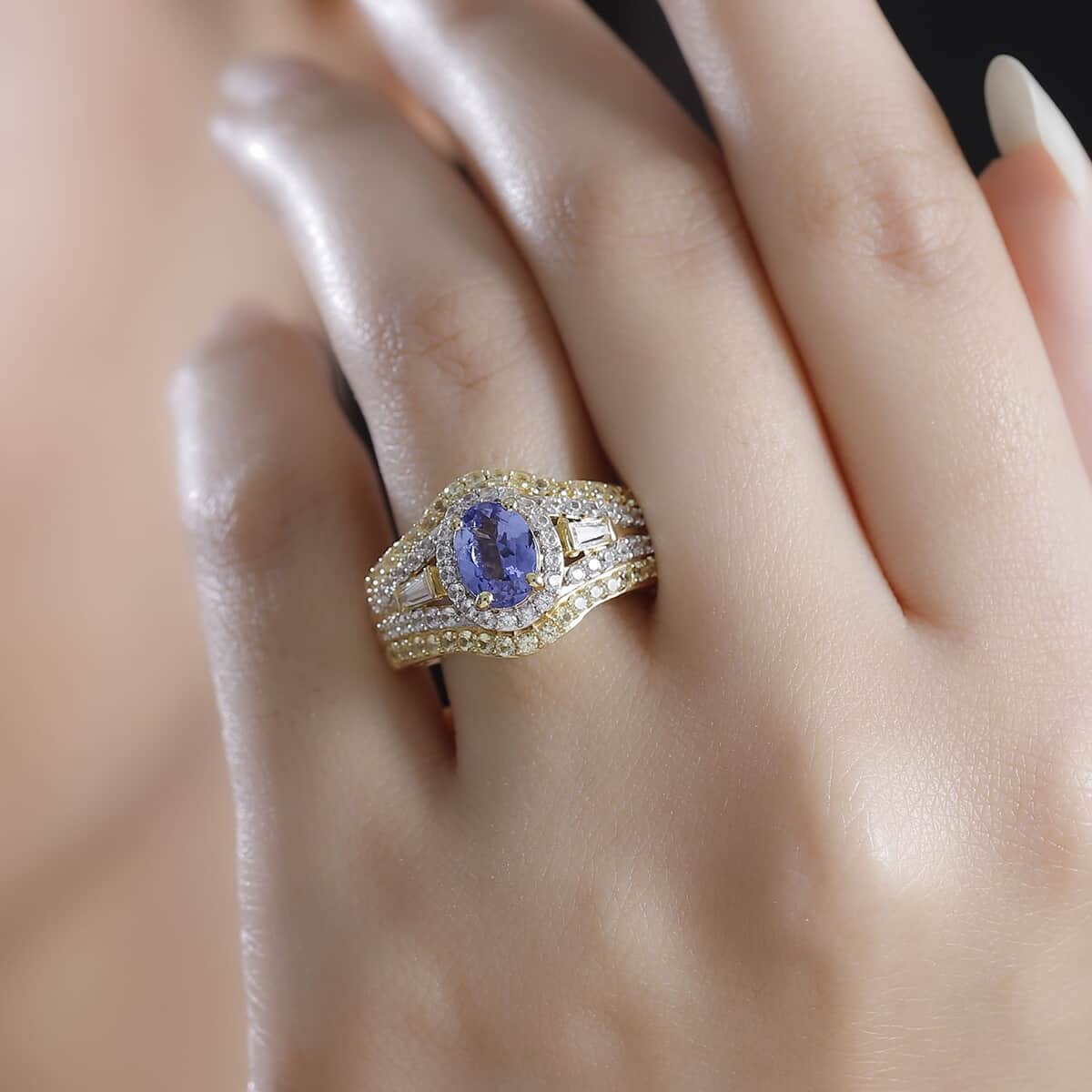 Doorbuster Premium Tanzanite and Multi Gemstone 2.85 ctw Eternal Elegance Ring in 18K Vermeil Yellow Gold Over Sterling Silver (Size 10.0) image number 2