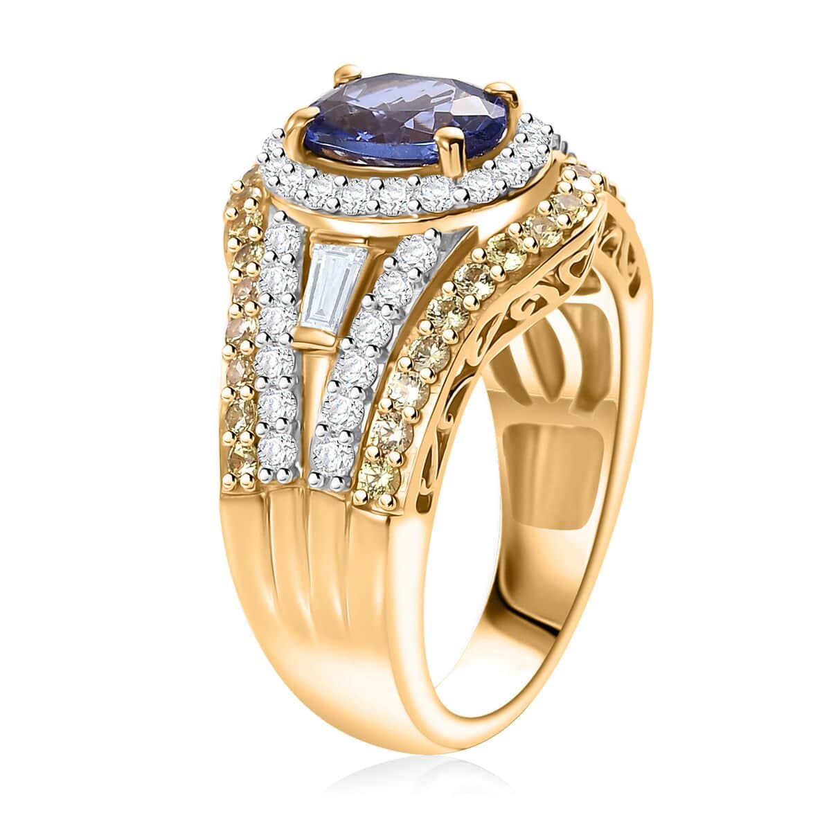 Doorbuster Premium Tanzanite and Multi Gemstone 2.85 ctw Eternal Elegance Ring in 18K Vermeil Yellow Gold Over Sterling Silver (Size 10.0) image number 3