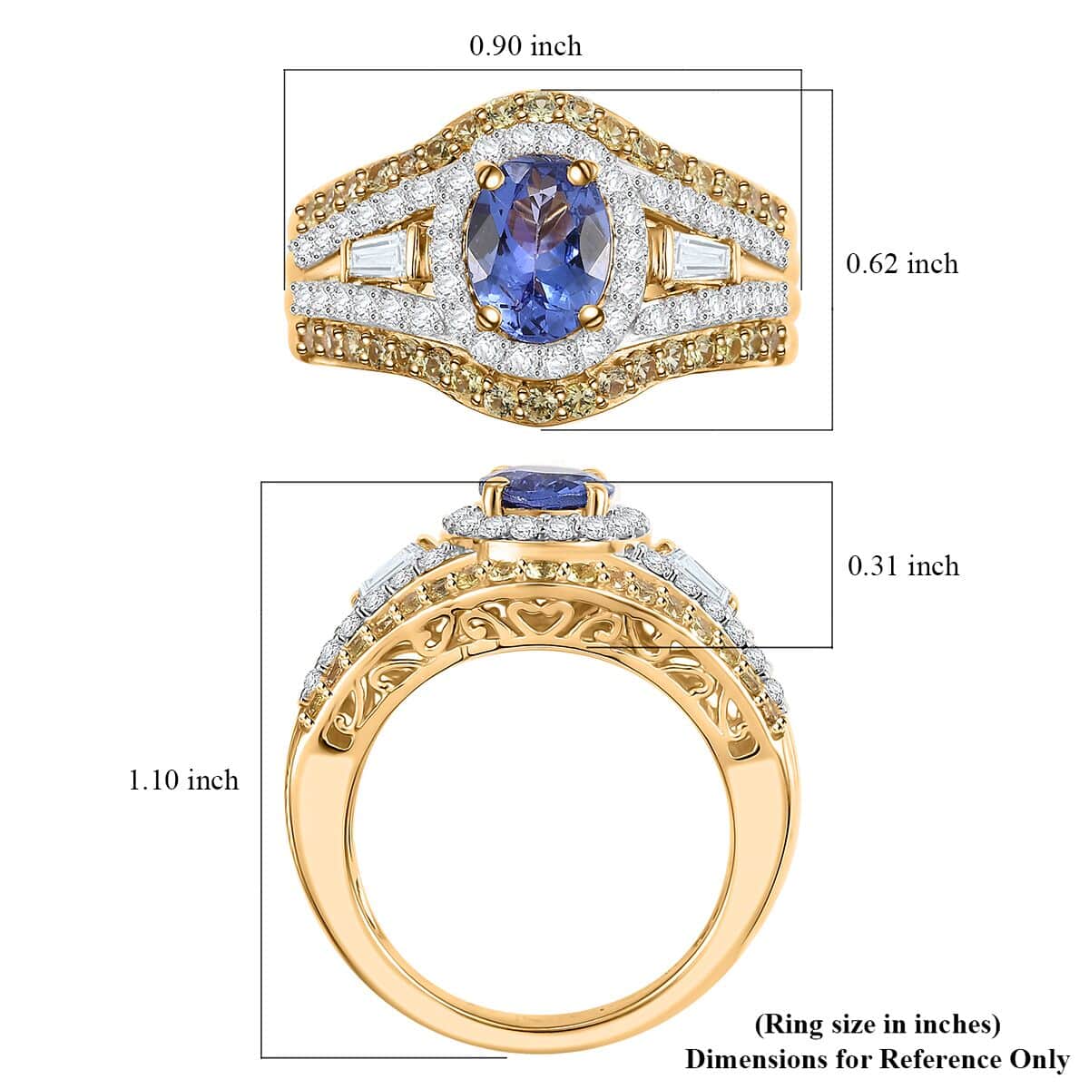 Doorbuster Premium Tanzanite and Multi Gemstone 2.85 ctw Eternal Elegance Ring in 18K Vermeil Yellow Gold Over Sterling Silver (Size 10.0) image number 5