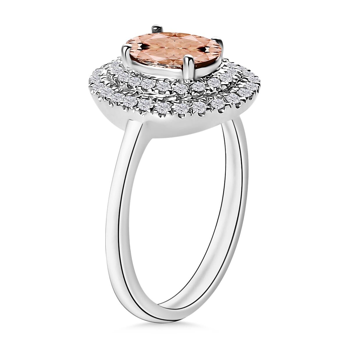 Luxoro Premium Marropino Morganite and G-H I1 Diamond 1.60 ctw Double Halo Ring in 14K White Gold (Size 4.5) (Del. in 10-12 Days) image number 2