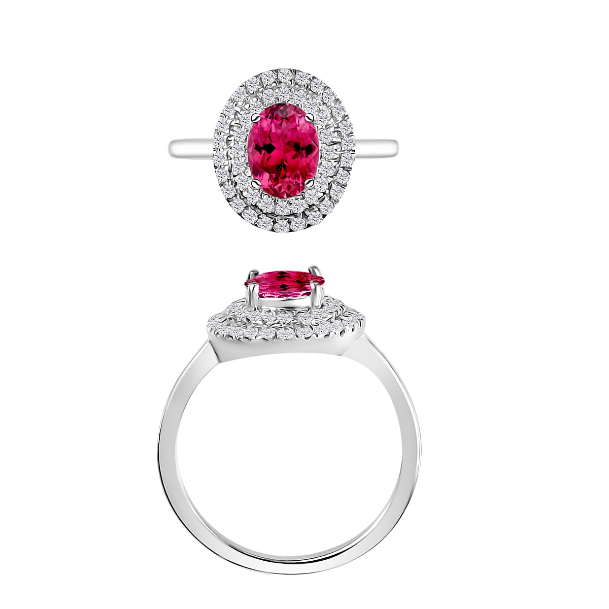 Luxoro Premium Ouro Fino Rubellite and G-H I1 Diamond 1.55 ctw Ring in 14K White Gold (Size 8.0) (Del. in 10-12 Days) image number 3