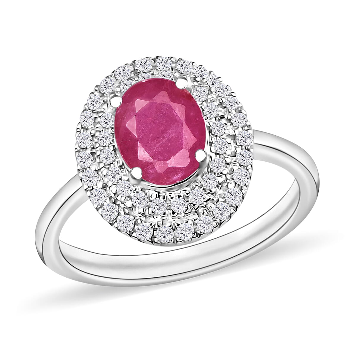 Luxoro Premium Mozambique Ruby and G-H I1 Diamond 1.85 ctw Double Halo Ring in 14K White Gold (Size 10) 1 image number 0