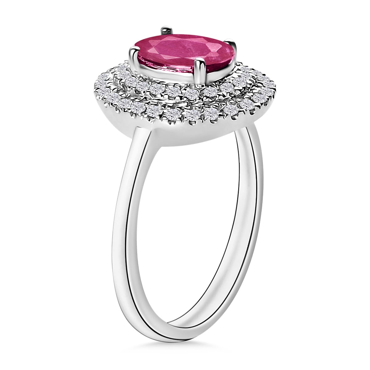 Luxoro Premium Mozambique Ruby and G-H I1 Diamond 1.85 ctw Double Halo Ring in 14K White Gold (Size 11.0) (Del. in 10-12 Days) image number 2
