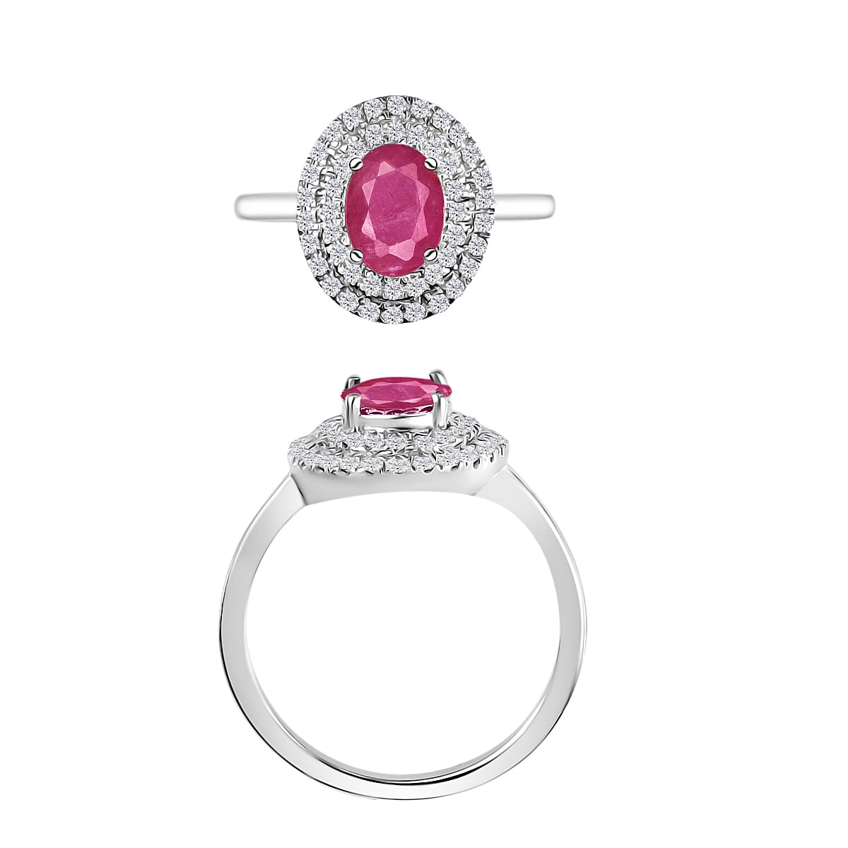 Luxoro Premium Mozambique Ruby and G-H I1 Diamond 1.85 ctw Double Halo Ring in 14K White Gold (Size 8.0) (Del. in 10-12 Days) image number 3