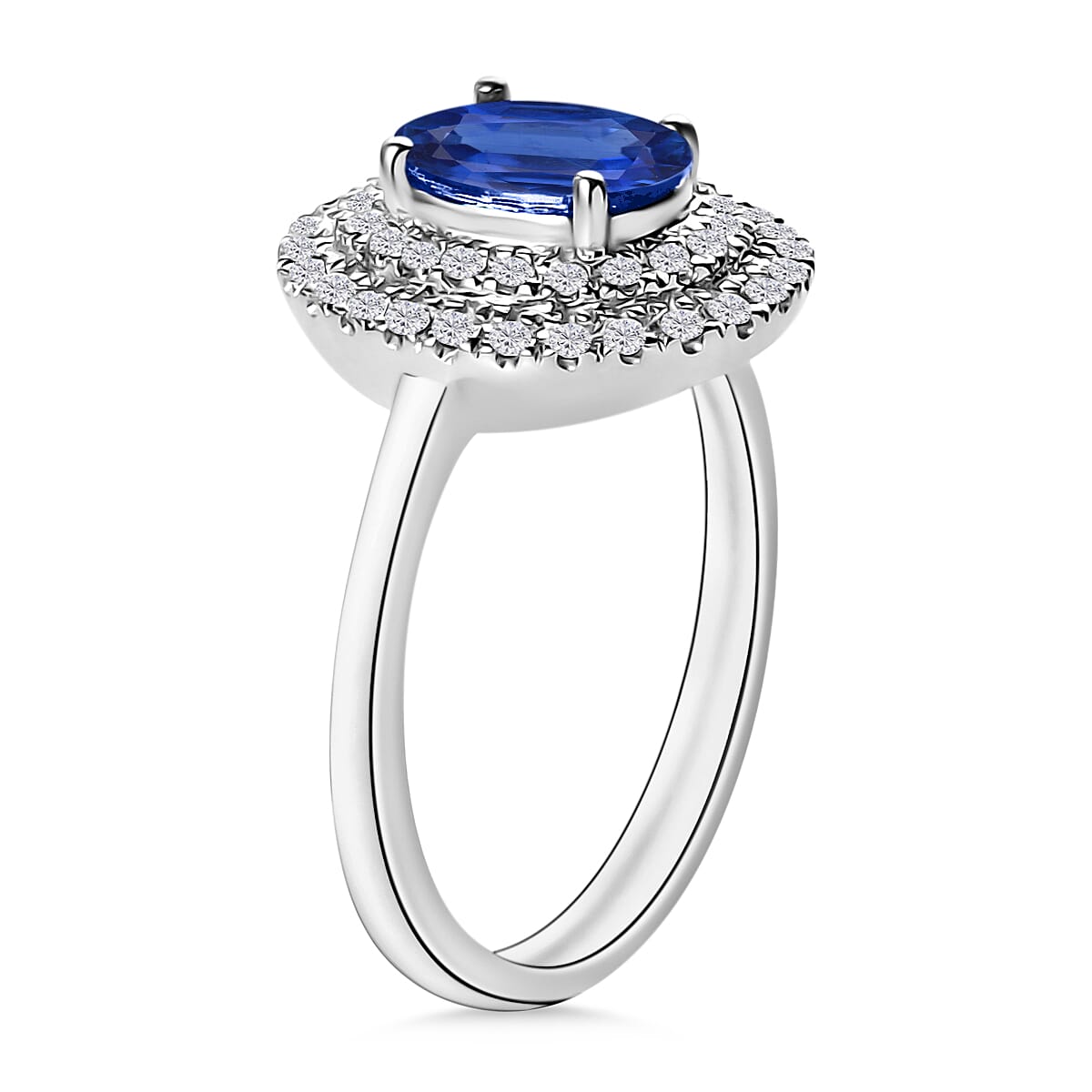 Luxoro Premium Kanchanaburi Blue Sapphire and G-H I1 Diamond 1.65 ctw Double Halo Ring in 14K White Gold (Size 5.0) (Del. in 10-12 Days) image number 2