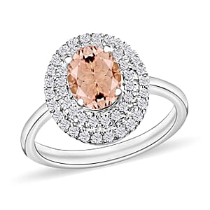 Luxoro Premium Pink Morganite and G-H I1 Diamond 1.65 ctw Double Halo Ring in 14K White Gold (Size 10) 1