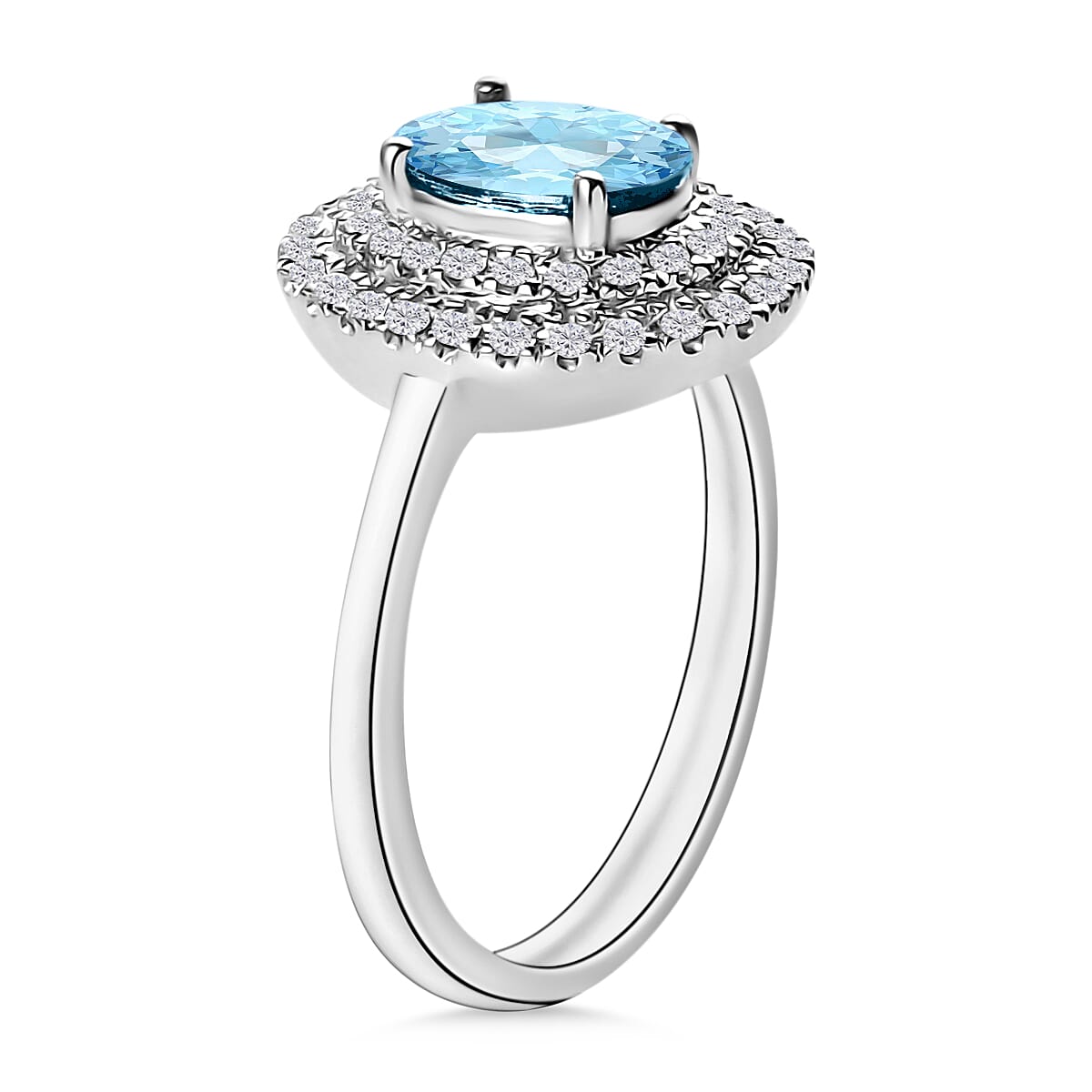 Luxoro Premium Mangoro Aquamarine and G-H I1 Diamond 1.60 ctw Double Halo Ring in 14K White Gold (Size 5.0) (Del. in 10-12 Days) image number 2
