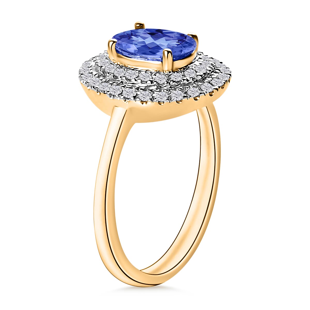 Luxoro Premium Tanzanite and G-H I1 Diamond 1.60 ctw Double Halo Ring in 14K Yellow Gold (Size 12.0) (Del. in 10-12 Days) image number 2