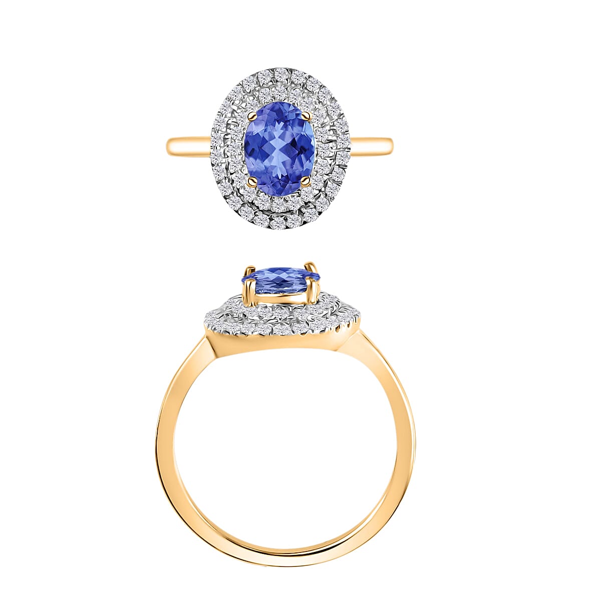 Luxoro Premium Tanzanite and G-H I1 Diamond 1.60 ctw Double Halo Ring in 14K Yellow Gold (Size 12.0) (Del. in 10-12 Days) image number 3