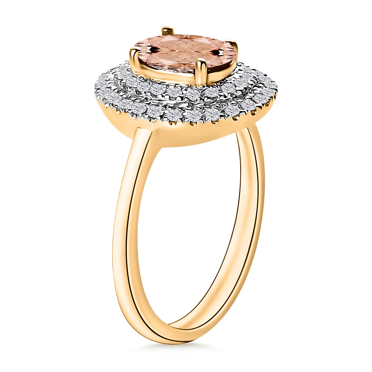 Luxoro Premium Marropino Morganite and G-H I1 Diamond 1.60 ctw Double Halo Ring in 14K Yellow Gold (Size 10.0) (Del. in 10-12 Days) image number 2
