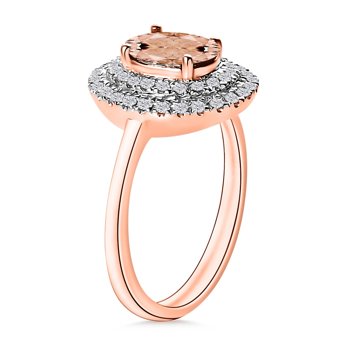 Luxoro Premium Pink Morganite and G-H I1 Diamond 1.65 ctw Double Halo Ring in 14K Rose Gold (Size 6.0) (Del. in 10-12 Days) image number 2