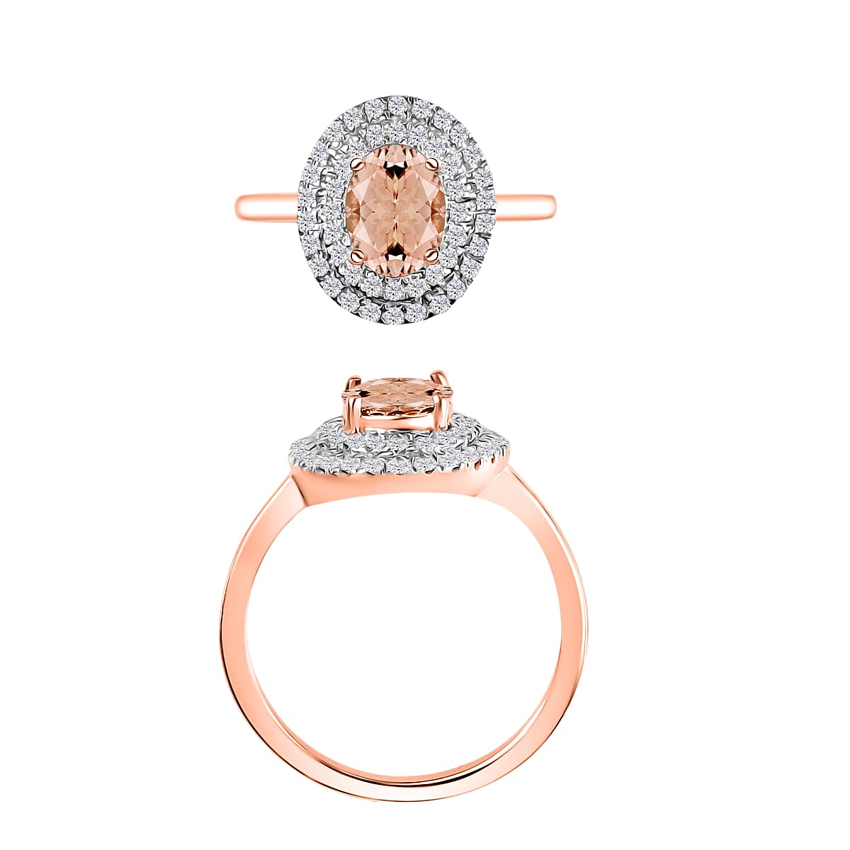 Luxoro Premium Pink Morganite and G-H I1 Diamond 1.65 ctw Double Halo Ring in 14K Rose Gold (Size 6.0) (Del. in 10-12 Days) image number 3