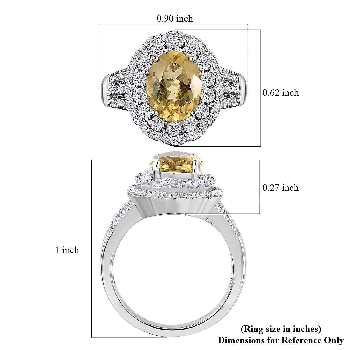 Brazilian Sunfire Beryl and Moissanite 2.65 ctw Cocktail Ring in Platinum Over Sterling Silver (Size 10.0)
