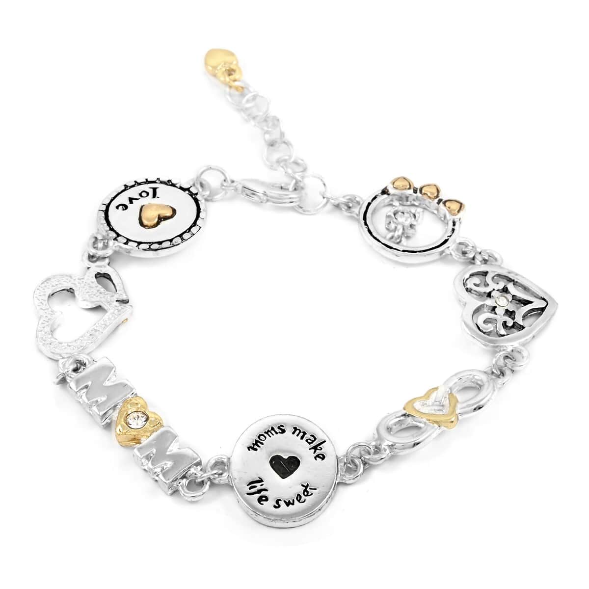 Simulated Diamond 1.15 ctw Mom Makes Life Sweet Bracelet in Silvertone and Goldtone (8.00 In) image number 0