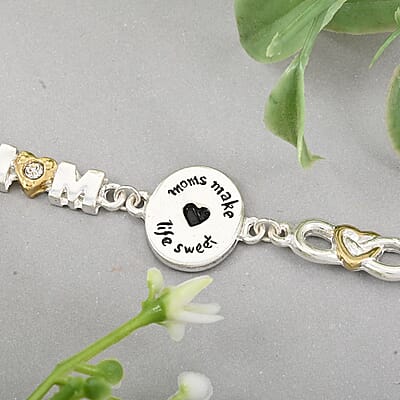 Simulated Diamond 1.15 ctw Mom Makes Life Sweet Bracelet in Silvertone and Goldtone (8.00 In)