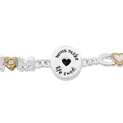Simulated Diamond 1.15 ctw Mom Makes Life Sweet Bracelet in Silvertone and Goldtone (8.00 In)