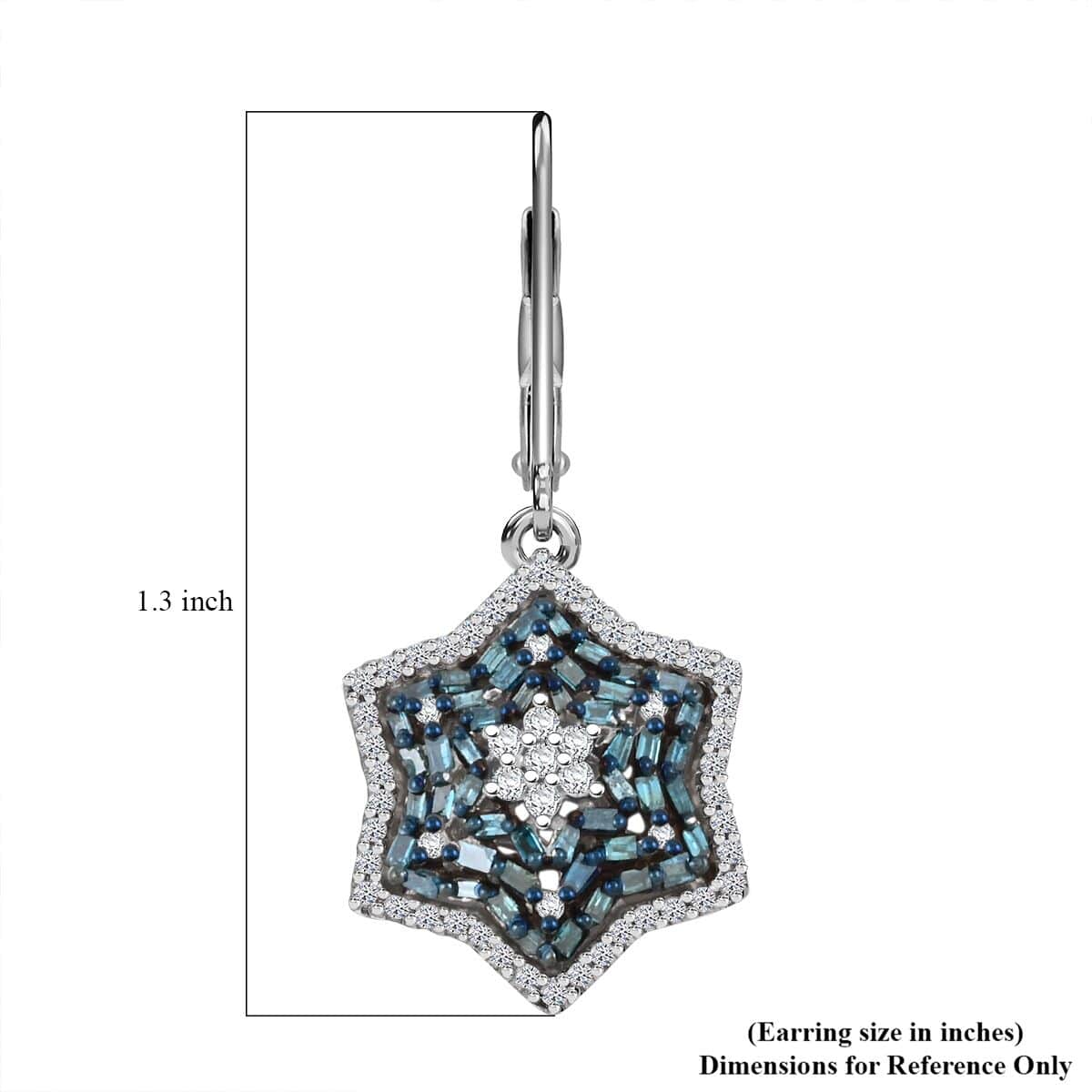 Blue and White Diamond 1.00 ctw Star Earrings in Platinum Over Sterling Silver image number 4