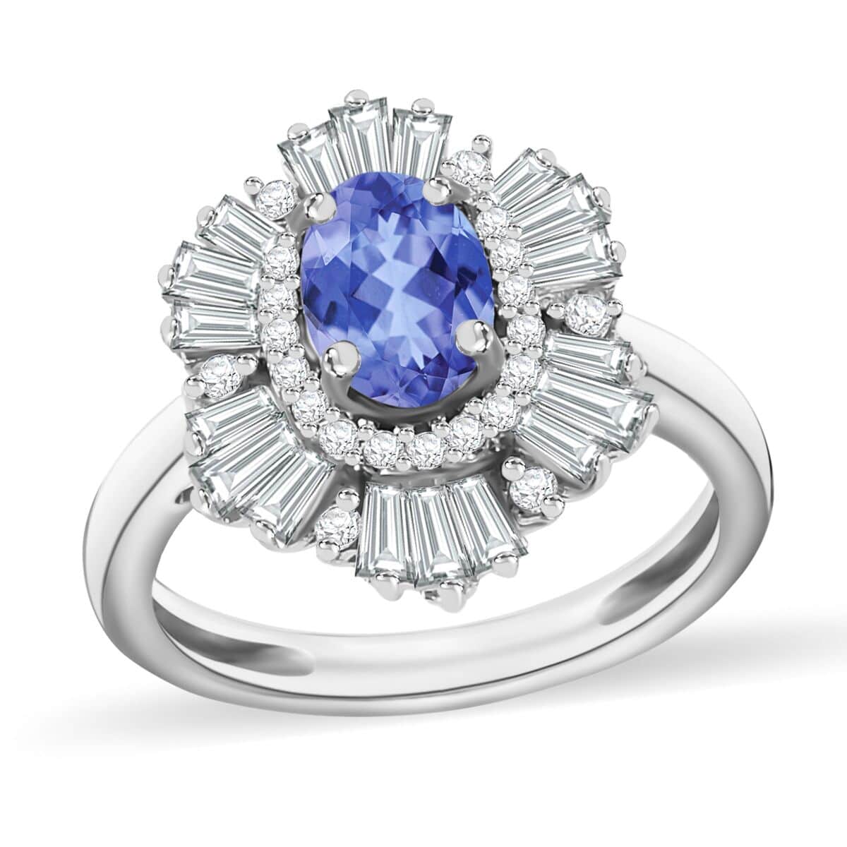 Tanzanite and White Zircon Ring in Rhodium Over Sterling Silver (Size 10.0) 2.85 ctw image number 0